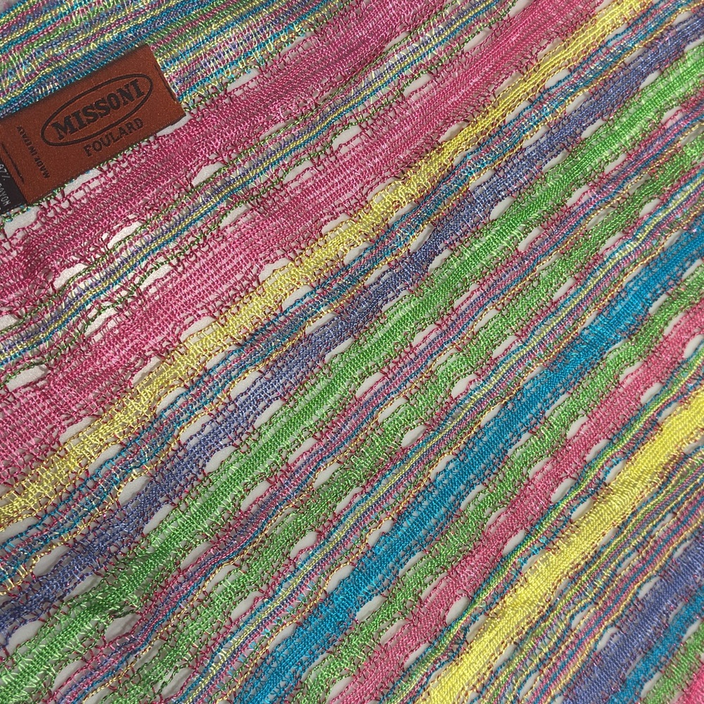 MISSONI Multi Color Metallic Scarf Stole Wrap Pink Blue Green Yellow Purple - Picture 4 of 10